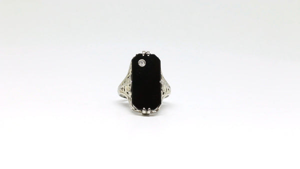 Copy of Black Cocktail Ring With Inset Diamond in Top-Left
