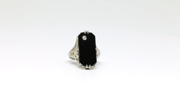Copy of Black Cocktail Ring With Inset Diamond in Top-Left